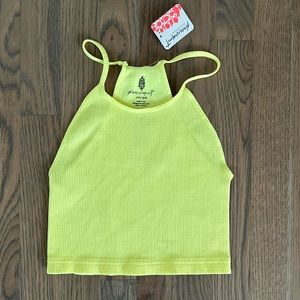 FP Movement Tank Top sz XS/S Women's Cropped Racerback Glowstick Yellow Ribbed
